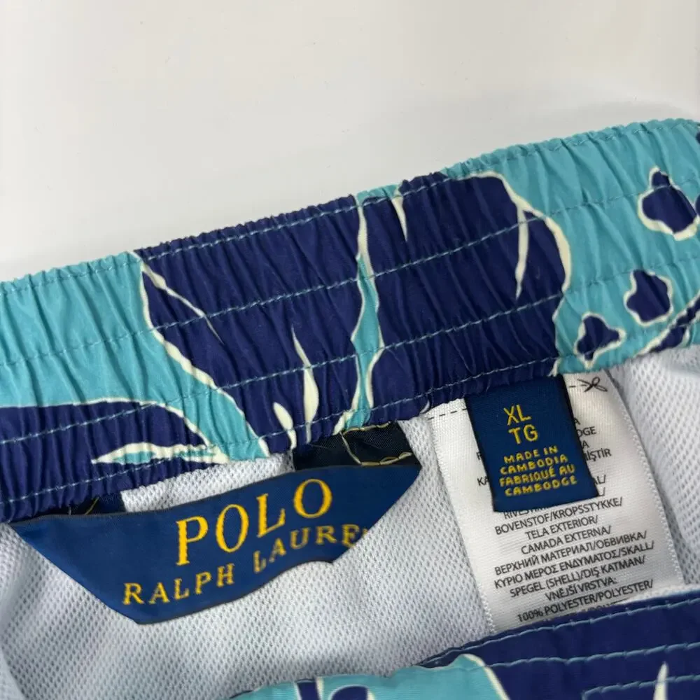 Polo Ralph Lauren Mens XL Blue Drawstring Floral Pattern Board Shorts